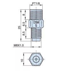 Baton Válvula Dosificadora de lubricación de aceite modelo DSM, FSA o HSA, Conexión de salida 1/8" NPT, tamaños disponibles 0, 1